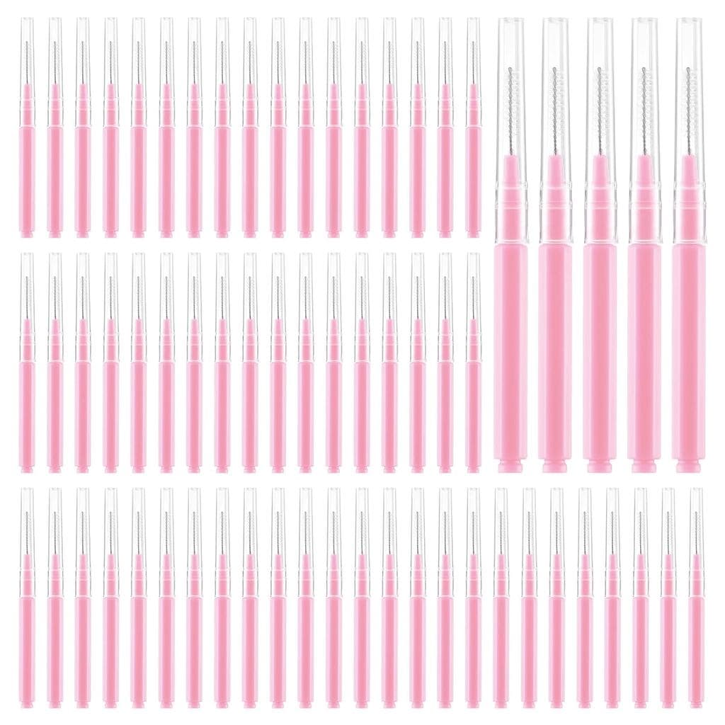 100 Pincéis Micro para Sobrancelhas com Tampa, Pincéis Portáteis para Laminação de Sobrancelhas, Pincéis Micro Rosa para