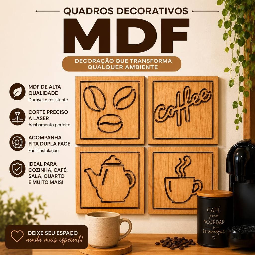 Kit 4 quadros cantinho do café decorativos cozinha moderna
