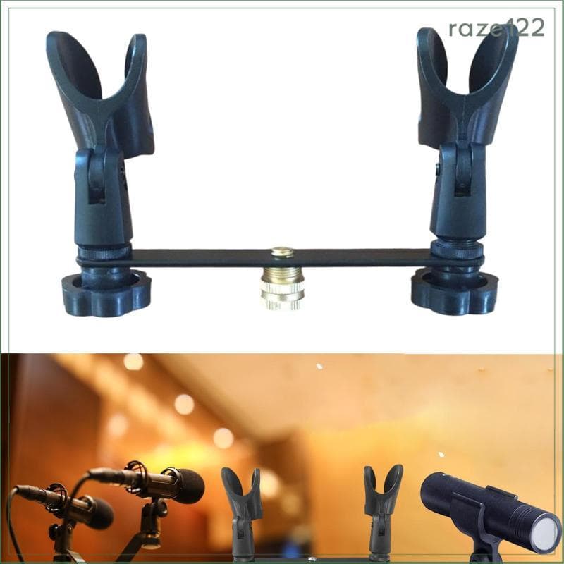 [Raze122] Dois Clipes De Microfone , Suporte Para 1 Ou 2 Microfones , Antiderrapante , Universal , Ajustável Em 180 .