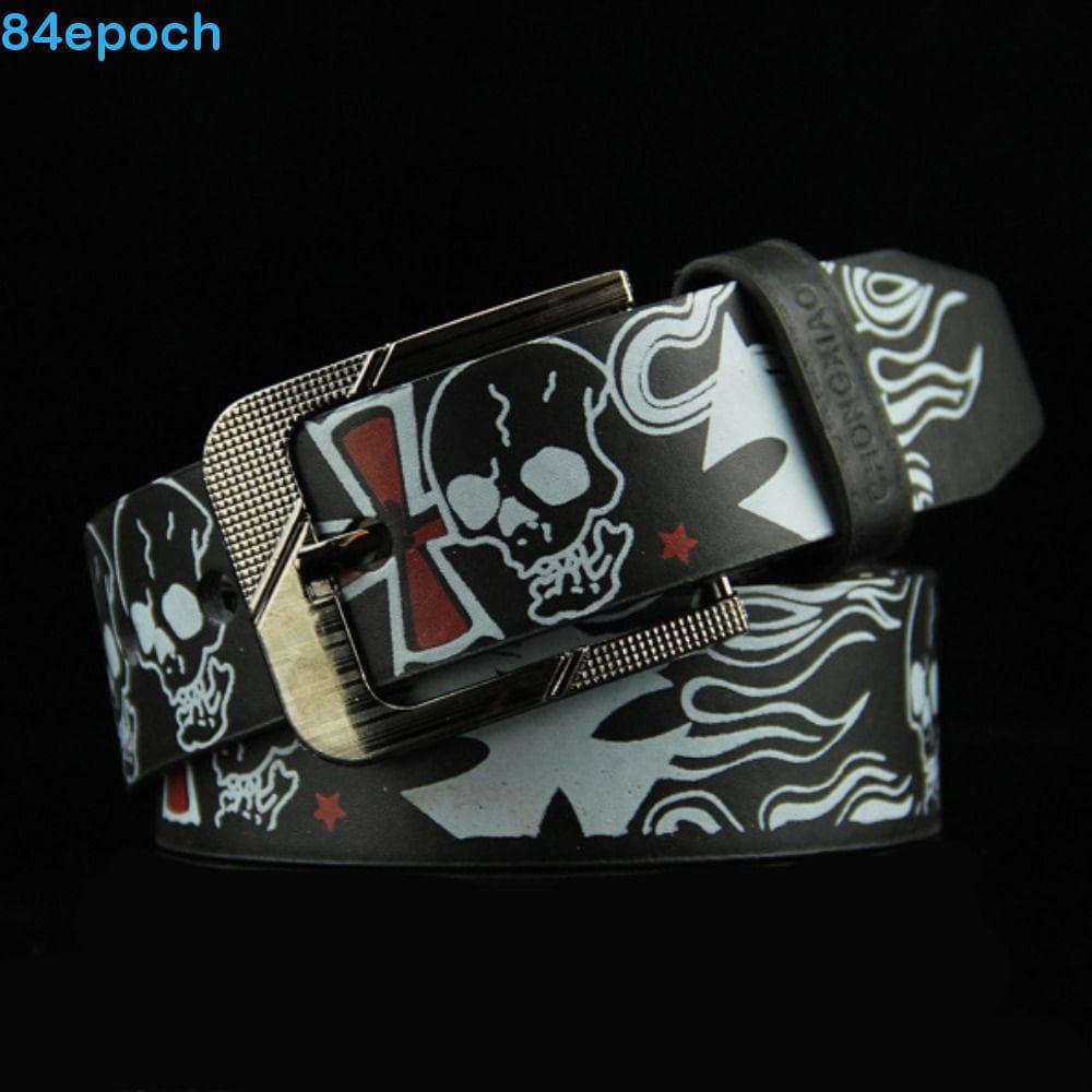BREPOCH Cinto De Couro PU Crânio Esqueleto Padrão Cruz Pin Fivela Estilo Punk Para Mulheres Homens Acessórios De Casual