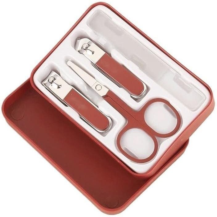 Cortador de Unhas Doméstico, Conjunto de 4 Peças, Ferramentas Portáteis para Unhas, Kit de Manicure (Vermelho)