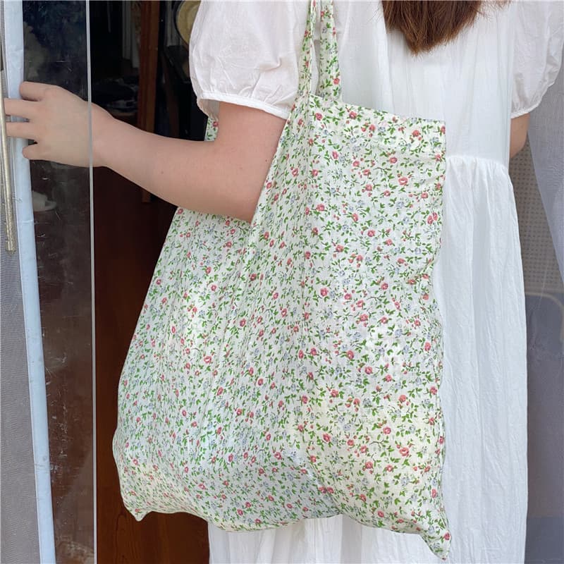 Abao-caseiro coreano ins pequeno fresco Floral algodão lona saco ambientalmente amigável estudantes All-Match bolsa de o