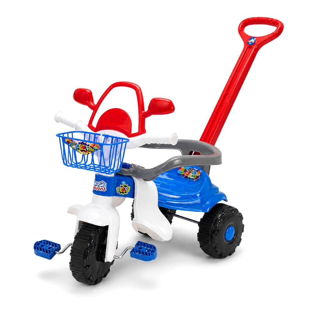Triciclo Infantil Azul Com Aro Proteção Cestinha Buzina Assento Confortável Para Meninos