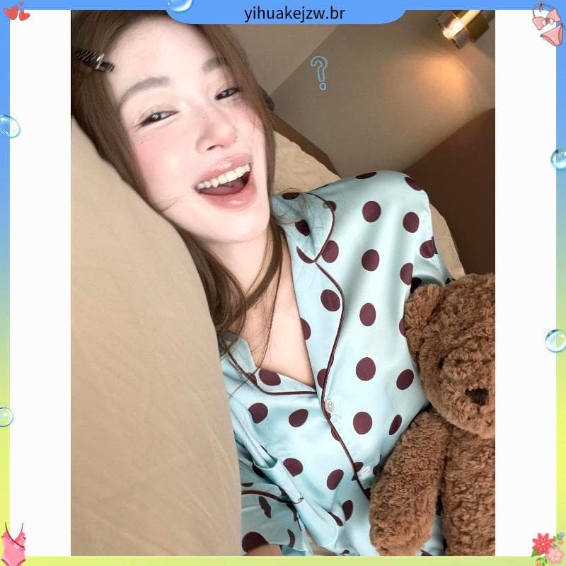 Loja venda quente versão coreana ins Polka Dot gelo seda pijamas feminino verão novo estilo High-End Shorts de manga cur
