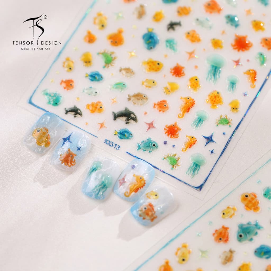 [Meow.Sensei]TENSOR Adesivos de Unhas de Peixinhos Brincalhões Estilo Dopamina de Verão kx-513 Adesivos de Unhas de Peix