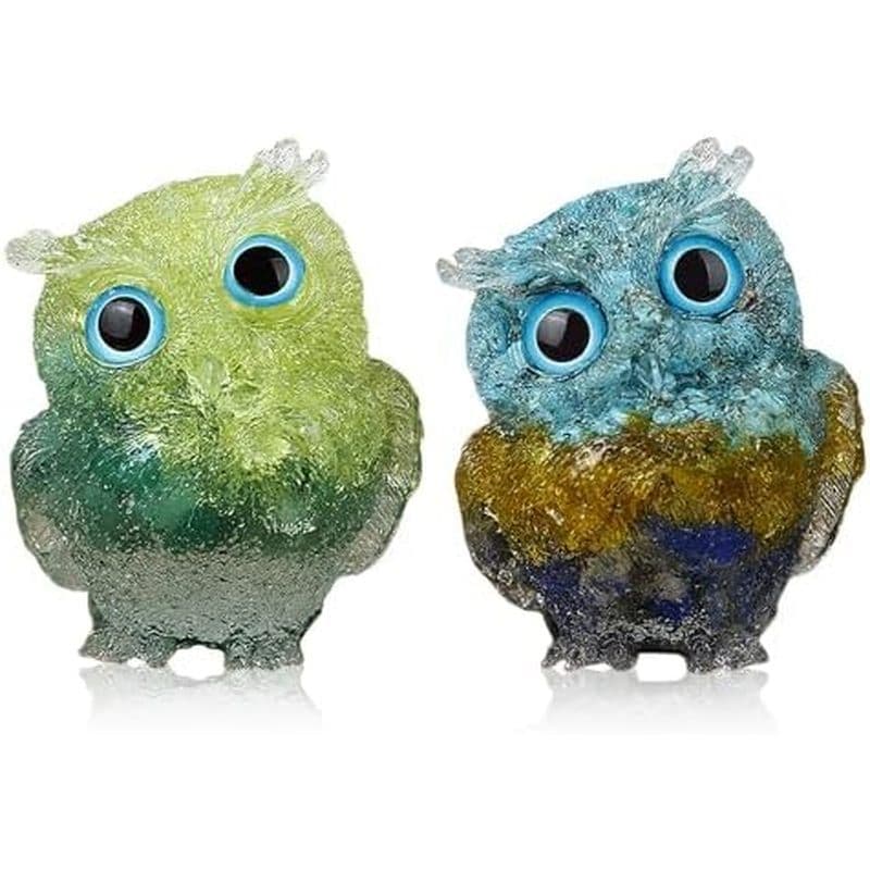 DIYOMR Estátua de coruja de cristal feita à mão de 2 peças, gema de cura Reiki Estátua de Animal de coruja colorida atra