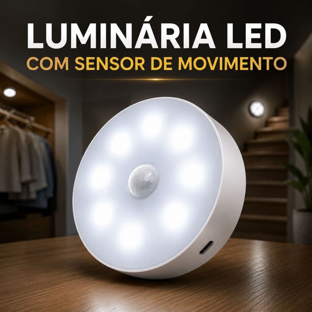 Luminária Noturna LED Com Sensor De Presença Parede e Corredor Recarregável Luz Branca e Amarela
