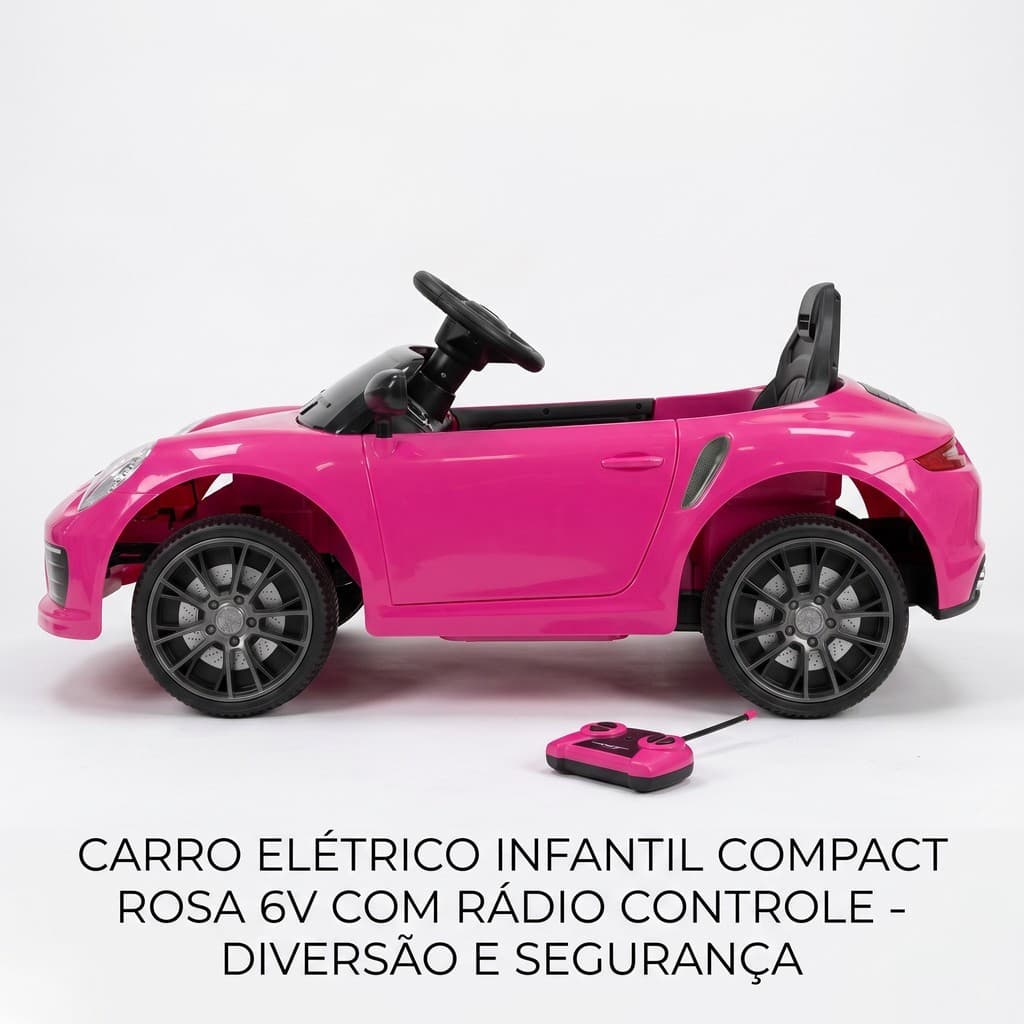 Carro Elétrico Infantil Compact Rosa 6V com Rádio Controle - Diversão e Segurança