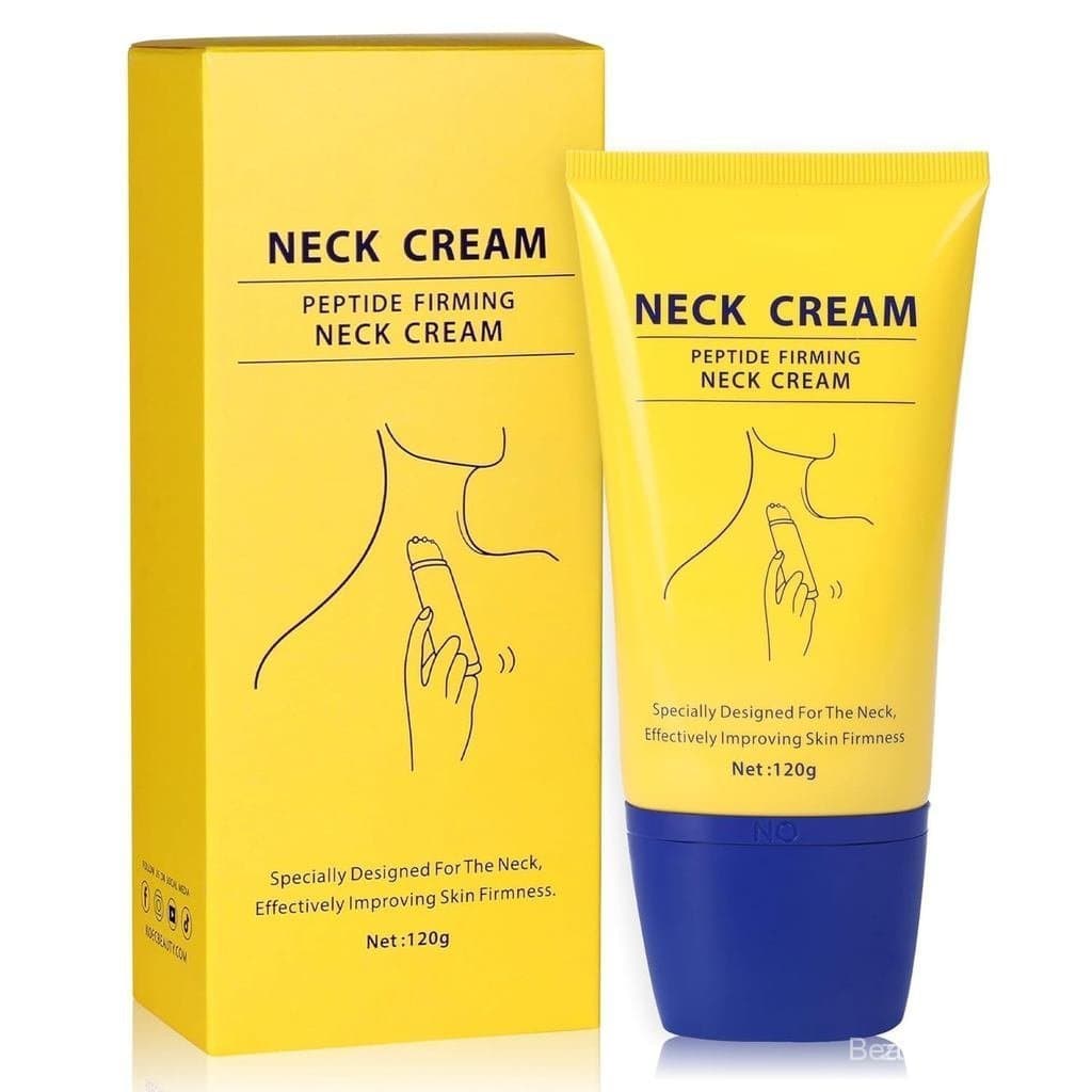 Creme firmador para o pescoço, equipado com um rolo de massagem, oferece efeitos hidratantes, firmadores e lifting, com