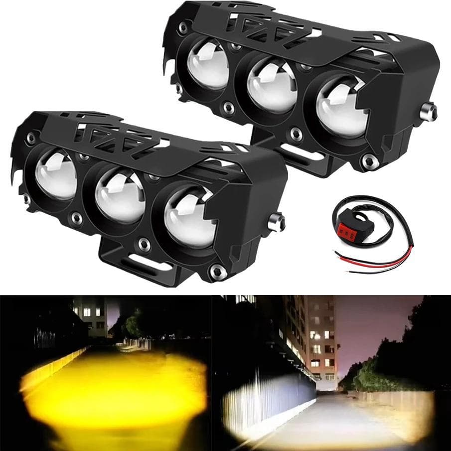 Par Farol Milha Moto Auxiliares Led Dual Color Luz Auto