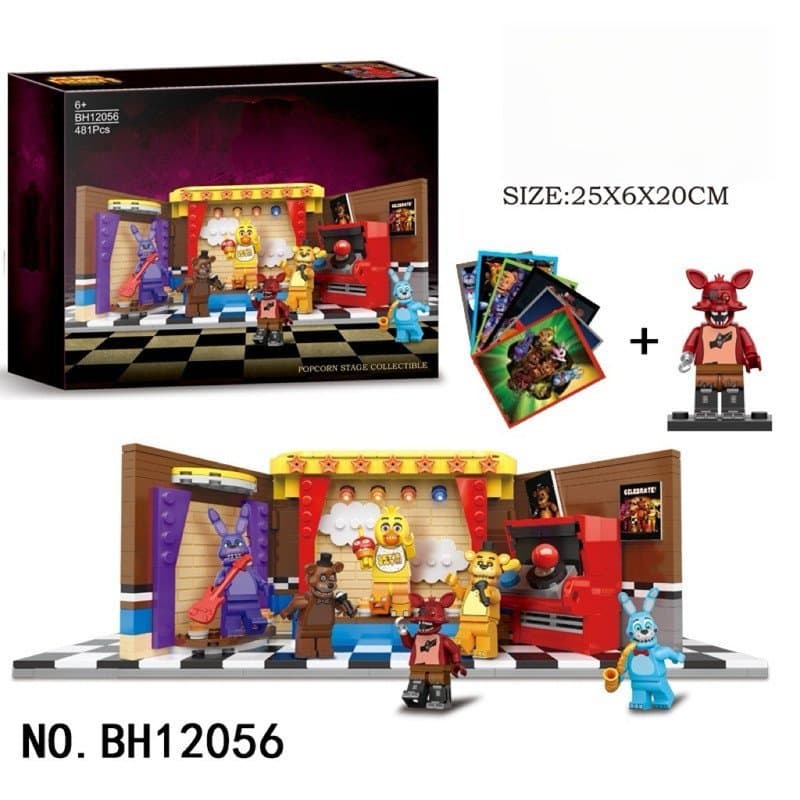 Conjunto de 6 Peças de Blocos de Montar Five Nights at Freddy's, Modelo de Cena com Freddy Fazbear, Bonnie, Chica, Foxy,