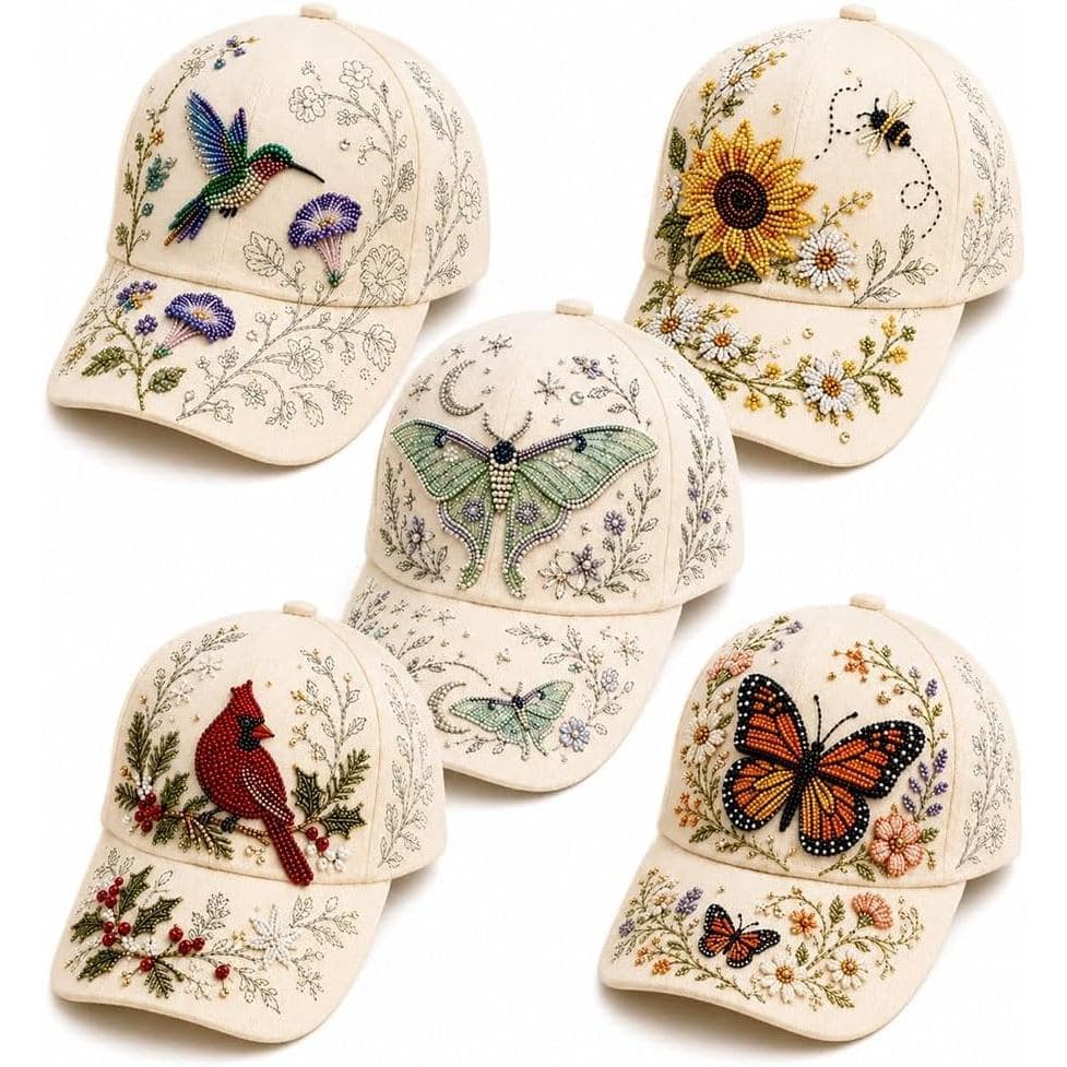Kit De Chapéu Bordado De Pérola DIY-Designs Florais De Borboleta De Pássaro Para Artesãos Iniciantes Adultos