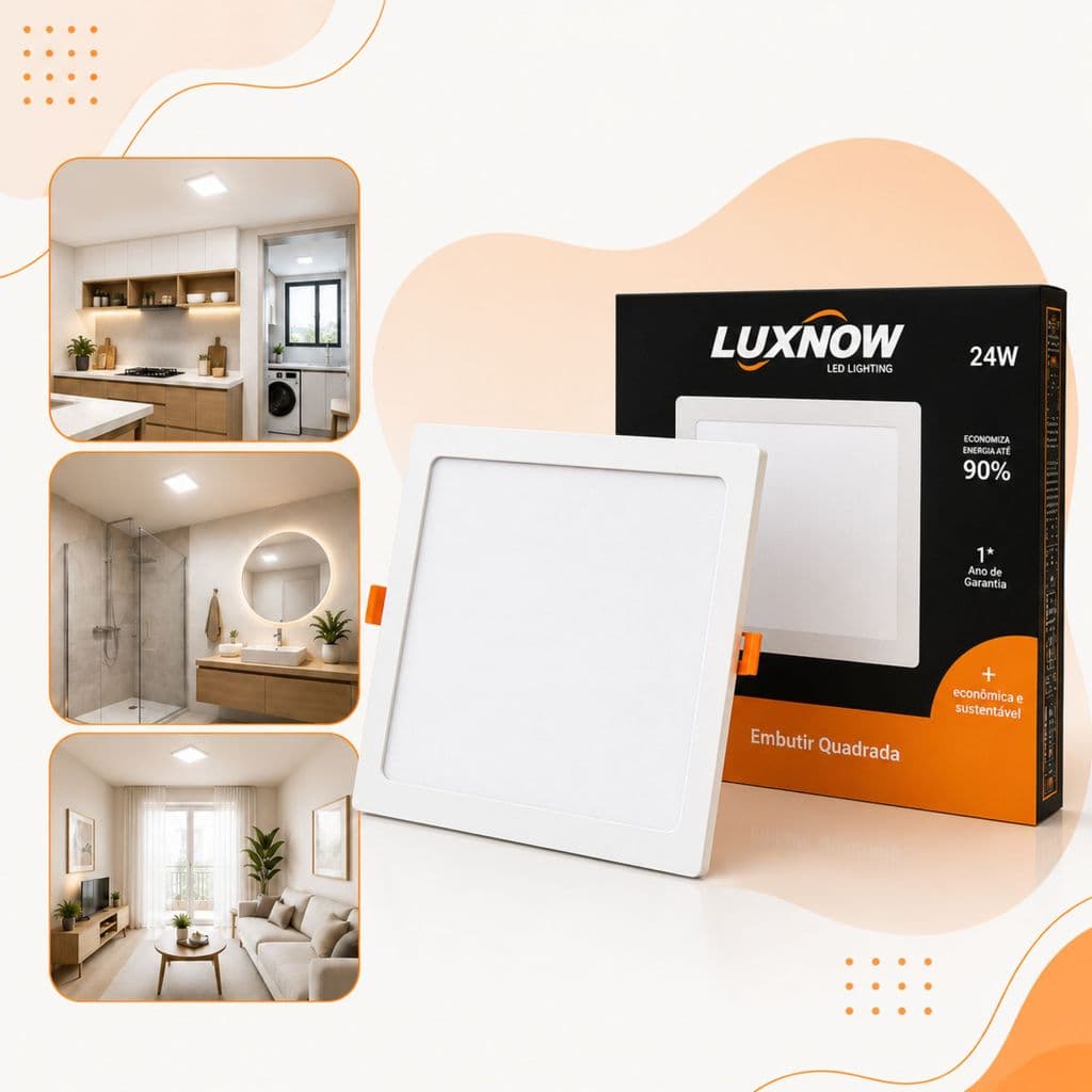 Painel Led Emb Quadrado 24W 3000K - Luxnow - 29,5cm x 29,5cm - Luz Quente