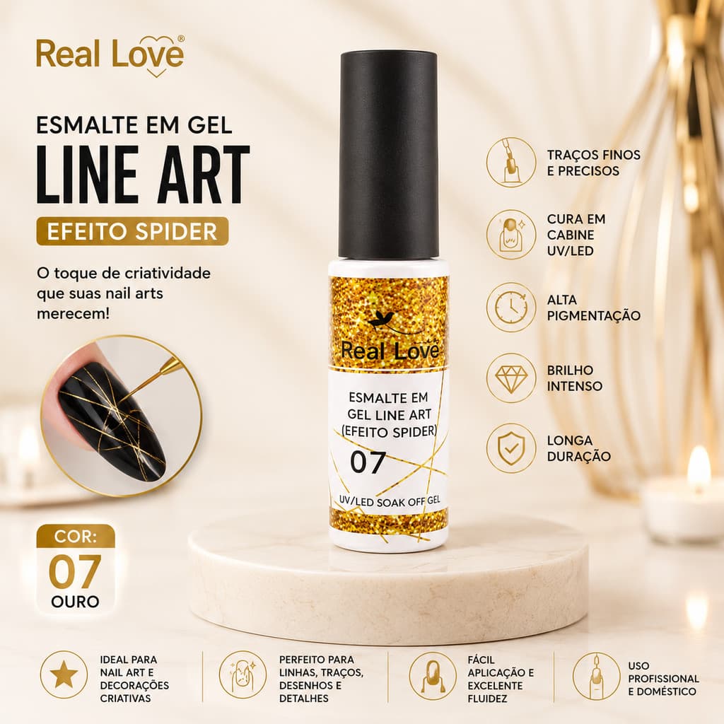 Esmalte Gel Line Art Spider Real Love 07 Ouro UV LED