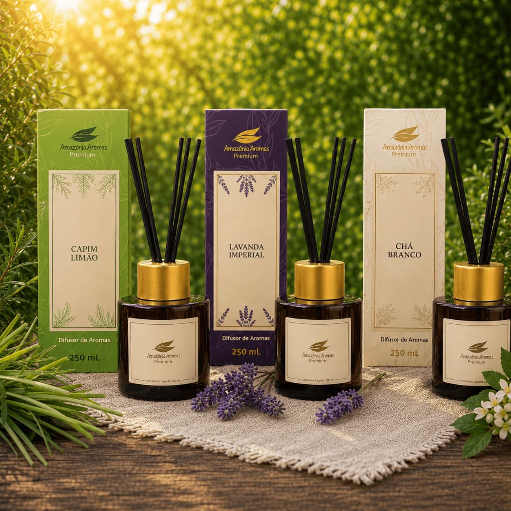 Difusor de Ambiente 250ml Amazônia Aromas Premium Aromatizador de Ambiente Cheirinho para Casa Perfume de Ambiente