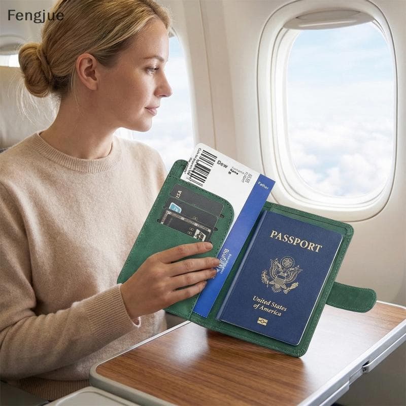 Fengjue Porta-Passaporte De Couro PU À Prova D'água , Organizador De Carteira De Viagem , Capa De Cartão Segura Para Via