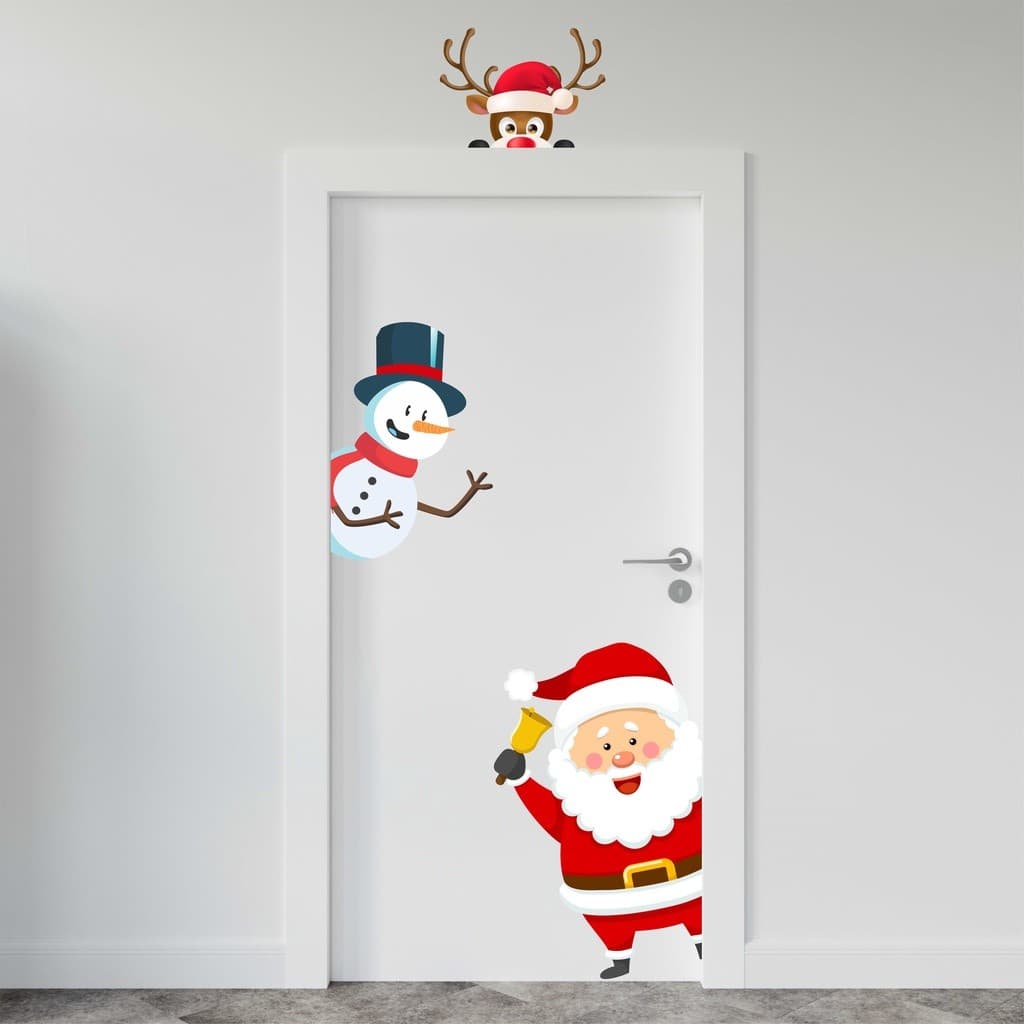 Adesivos de Natal para Porta – Kit Decorativo com Papai Noel, Rena e Boneco de Neve