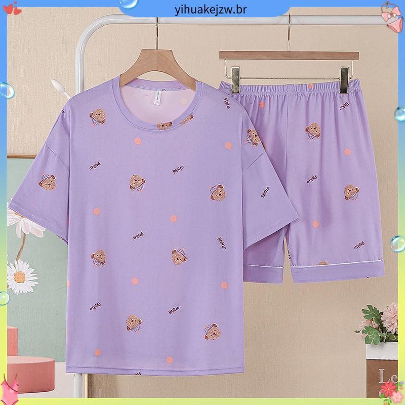 2026 pijamas femininos verão pulôver de venda quente novo estilo Shorts de manga curta impresso dos desenhos animados bo