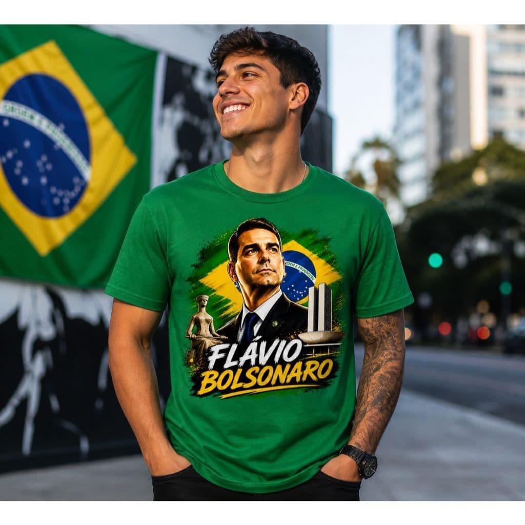 Camisa Flávio Bolsonaro Estilosa Algodão Mosa Masculina Patriota Direita de Qualidade
