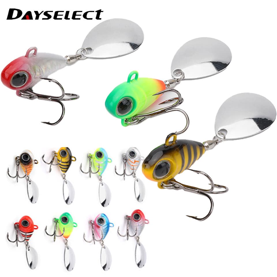 DAYSELECT 1 Peça 15g/20g VIB Lantejoulas Rotativas 3D Olho De Peixe Colorido Isca Dura De Pesca Pique Baixo