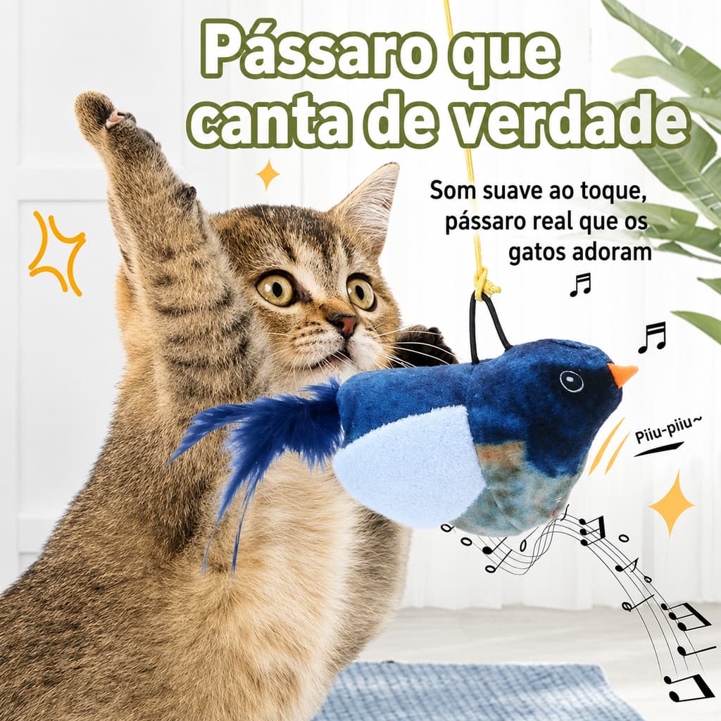 Brinquedo para Gatos Pássaro de Pelúcia com Som Realista Catnip Interativo Caça para Filhotes