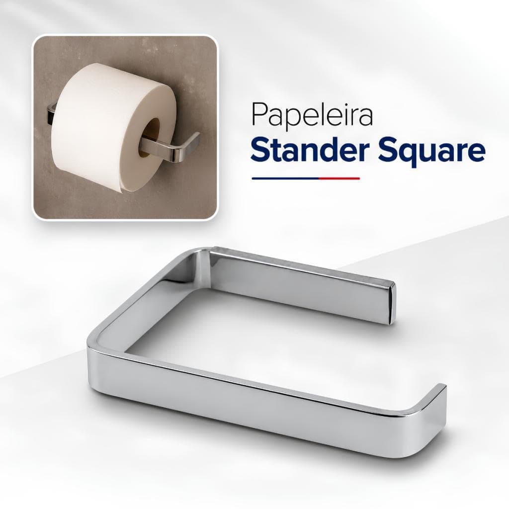 Papeleira porta papel Higiênico Stander Square Retangular Aço Inox Fixação Dupla Oculta