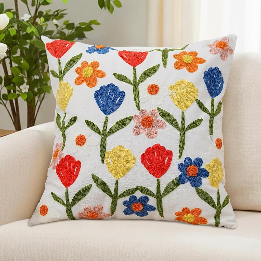 Capas de Almofada Bordadas de Primavera e Verão 18x18 Polegadas, Almofadas Florais para Decoração de Verão em Casa, Sala