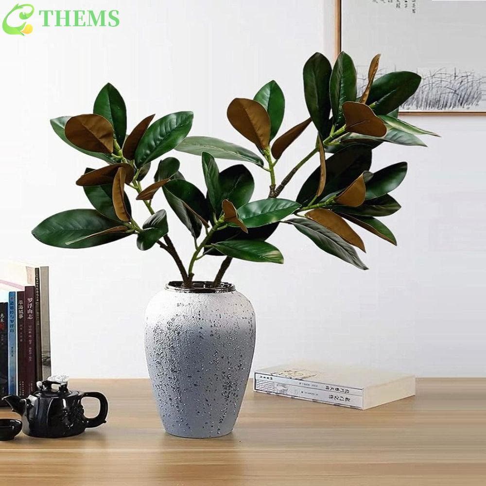 THEMS Simulado Ramo De Árvore De Magnólia , Folhas De Borracha 2 Garfos Planta Artificial , Grandes Plantas Artificiais