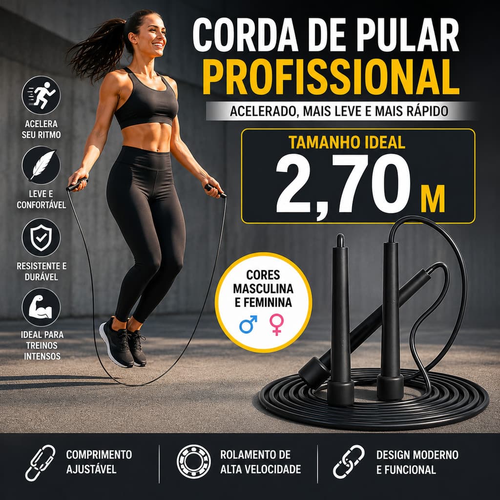 Corda de Pular Ajustável Peso Profissional c Fitness Speed Leve Campeã De Vendas
