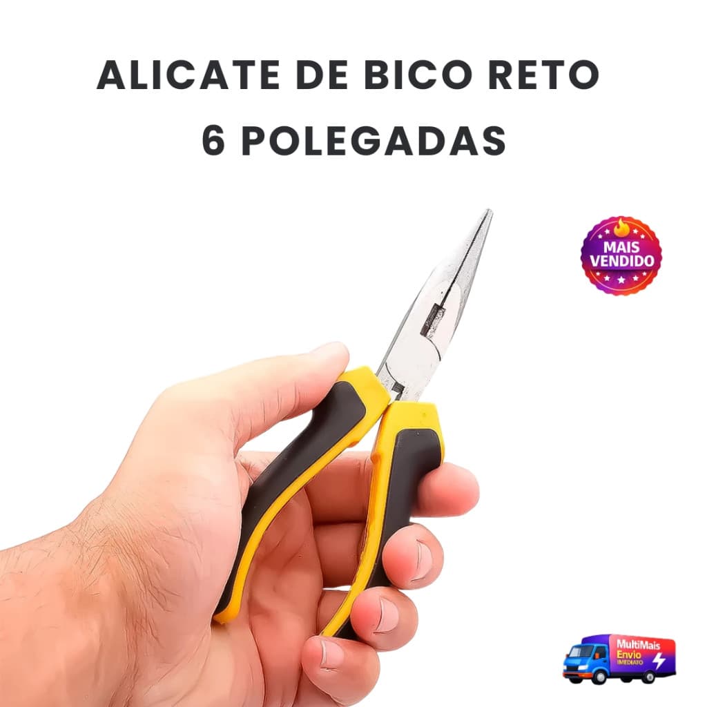 Alicate de Bico Reto 6 Polegada Profissional Aço Carbono Eletricista Mecânico Ferramenta Multiuso