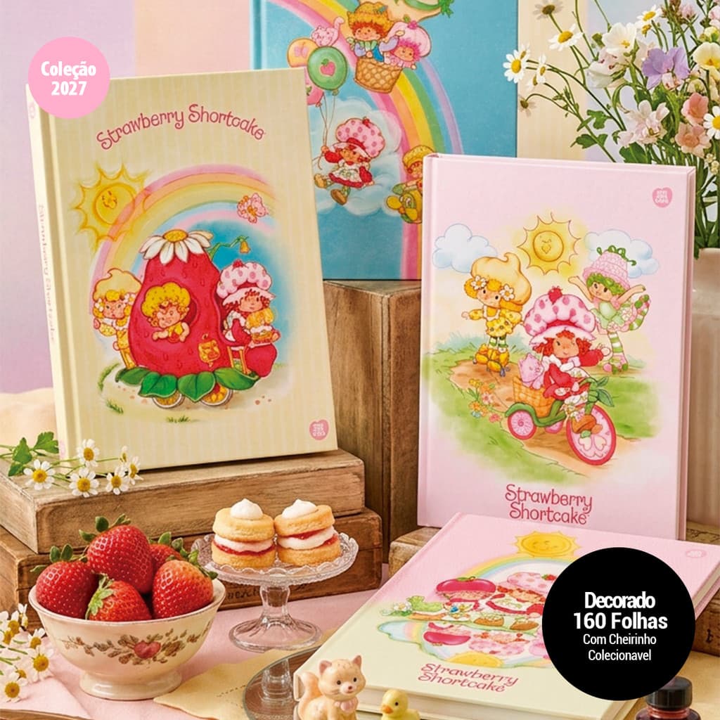 Caderno Brochura Colegial Moranguinho 160 Folhas Decoradas