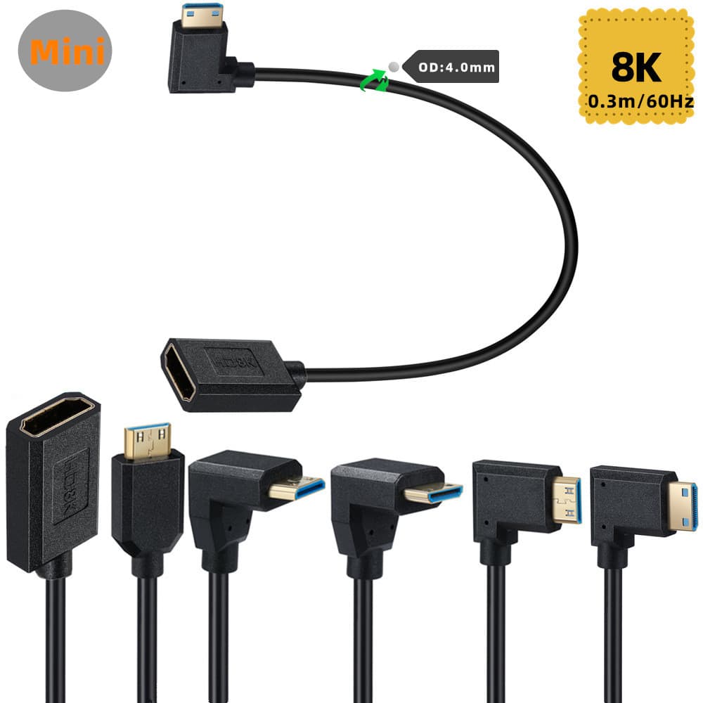 Mini HDMI Para 2.1 8K @ 60Hz Cabo De Extensão 30cm , Tipo C Macho A Fêmea Conversor HDMI2.1 Curto 4K 120Hz Câmera Digita
