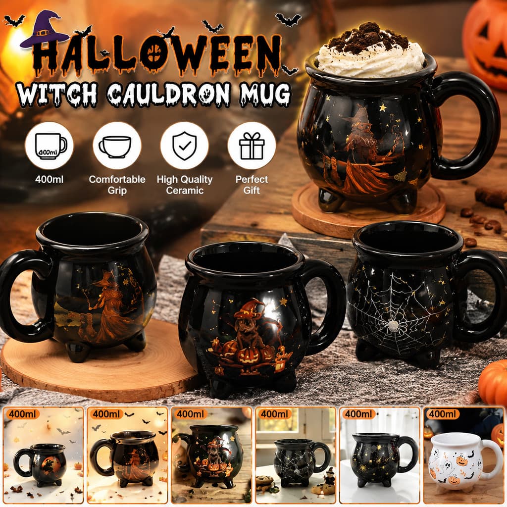 Caneca Cerâmica Do Café Caldeirão Da Bruxa 400ml , Copo Punho Assustador , Utensílios Bebida Festa Decoração Mesa Dia Da