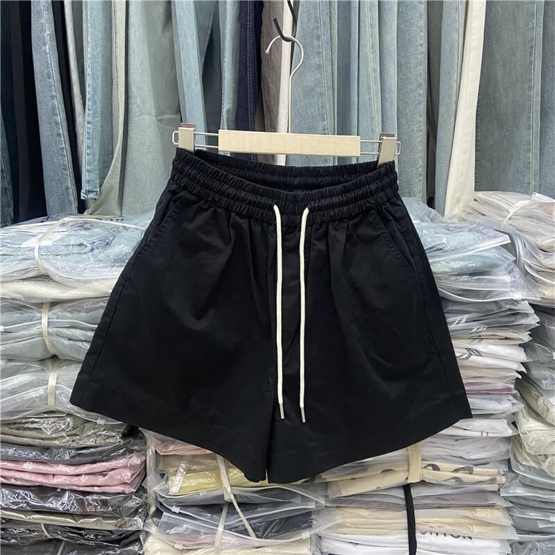 100% algodão ~ cor pura Shorts de perna larga feminino novo estilo solto mais magro olhar cintura elástica cordão calças