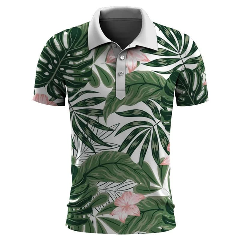 Camisa polo masculina havaiana planta impressão 3D folha flor manga curta camisa polo de golfe rua Top 26812TXCS