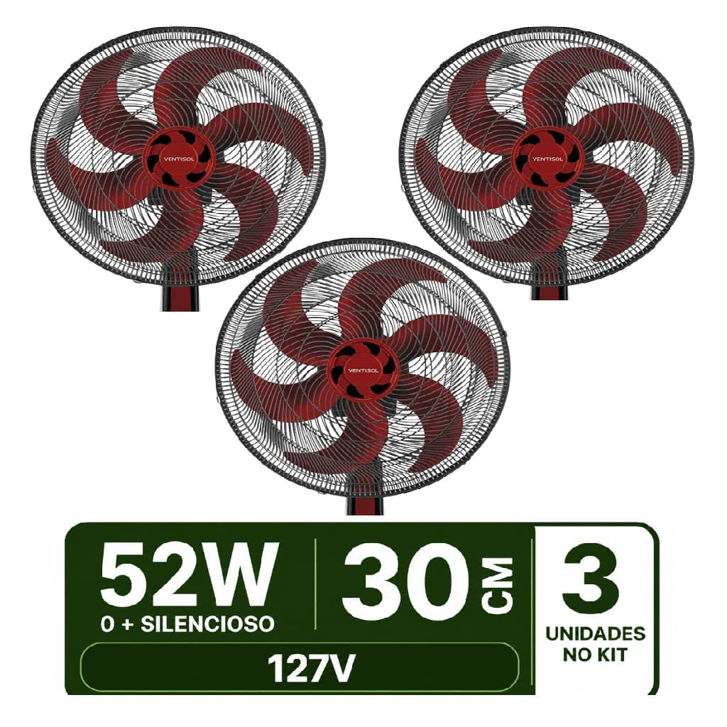 Kit 3 Ventiladores Oscilante De Mesa Turbo 30cm 6 Pás