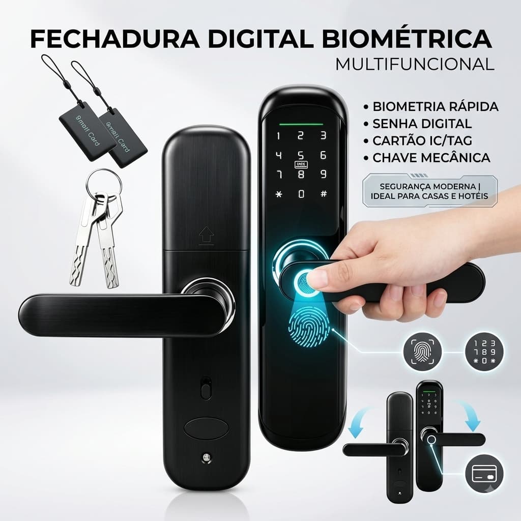 Fechadura Digital Biométrica Com Senha E Cartão Tag Ic, Para Casa Ou Hotel Moderna Bloqueio de impressões digitais