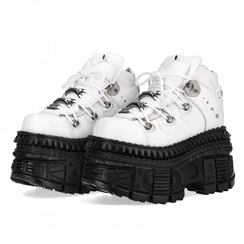 Botas de Motociclista Punk Y2K Femininas, Cano Alto, Sola Grossa, Botas de Trabalho Unissex