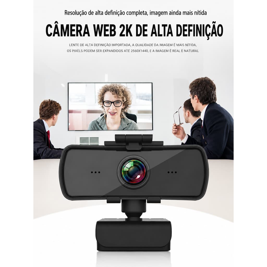 Webcam KA-S032 Full HD 1440P 30FPS Câmera para Computador USB Plug and Play Microfone Integrado Reunião Aulas Online