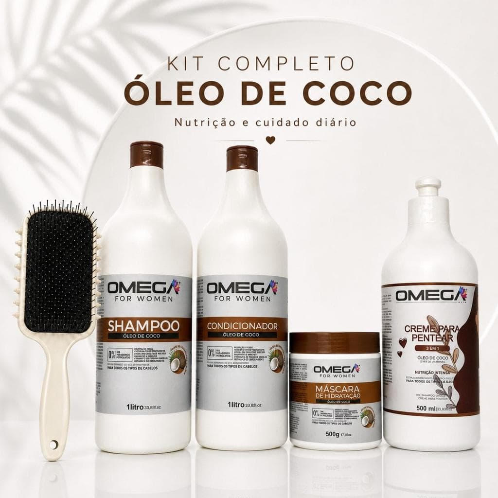 KIT CAPILAR ÓLEO DE COCO ESCOVA DE FITAGEM - 5 ITENS