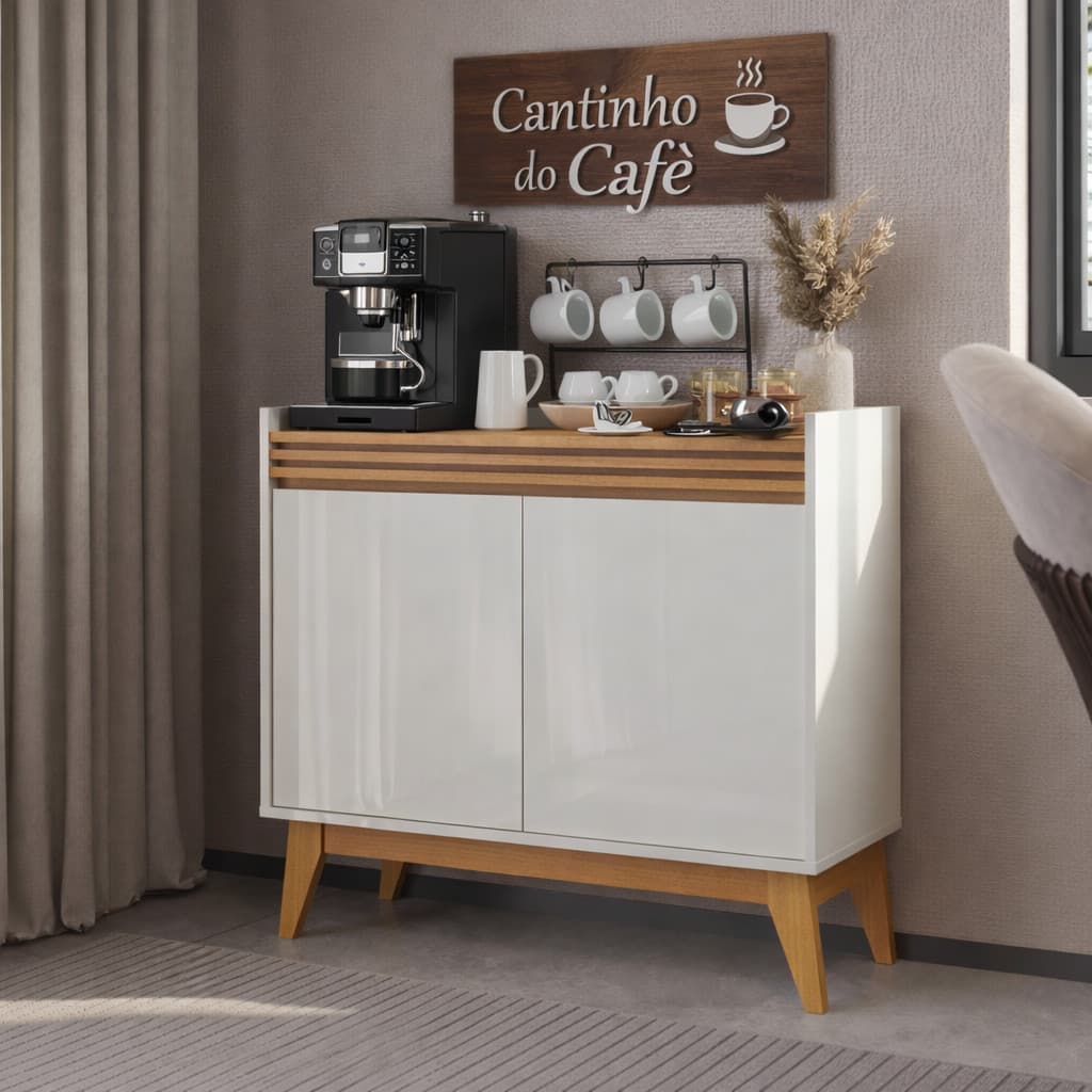 Aparador Buffet Ripado Cantinho do Café 92cm e 2 Portas com Pés de MDF Reforçado Excelente acabamento - Moveis & Estilo