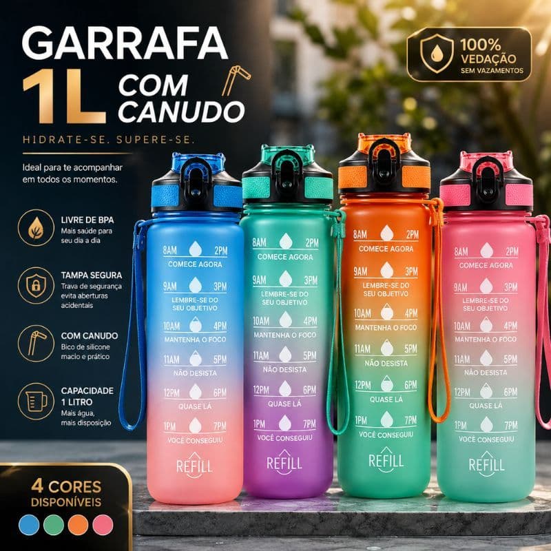 Garrafa Squeeze Motivacional 1 Litro Com Canudo Academia Esportes Fitness Tie Dye Antivazamento