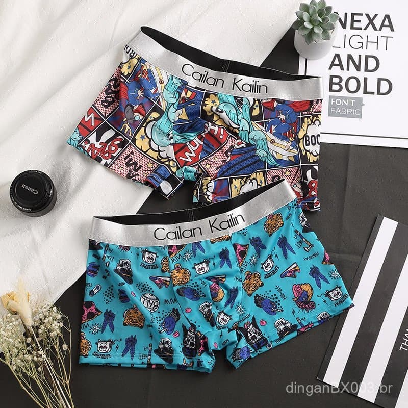 Cuecas boxer masculinas de seda gelada, roupa íntima estampada com sensação de frescor, cuecas boxer finas e respiráveis