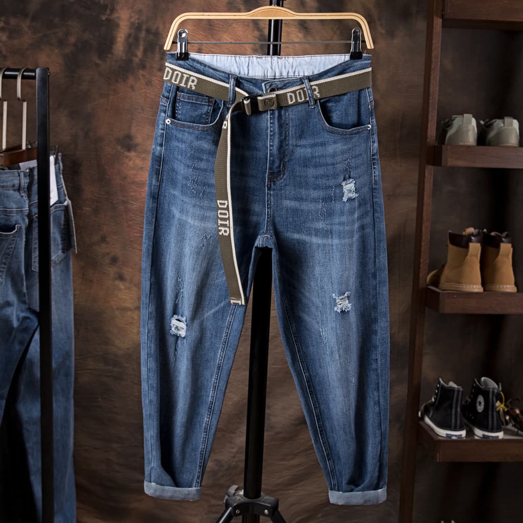2023 outono Jeans tornozelo comprimento calças masculinas tamanho grande estiramento solto magro Harem calças na moda go