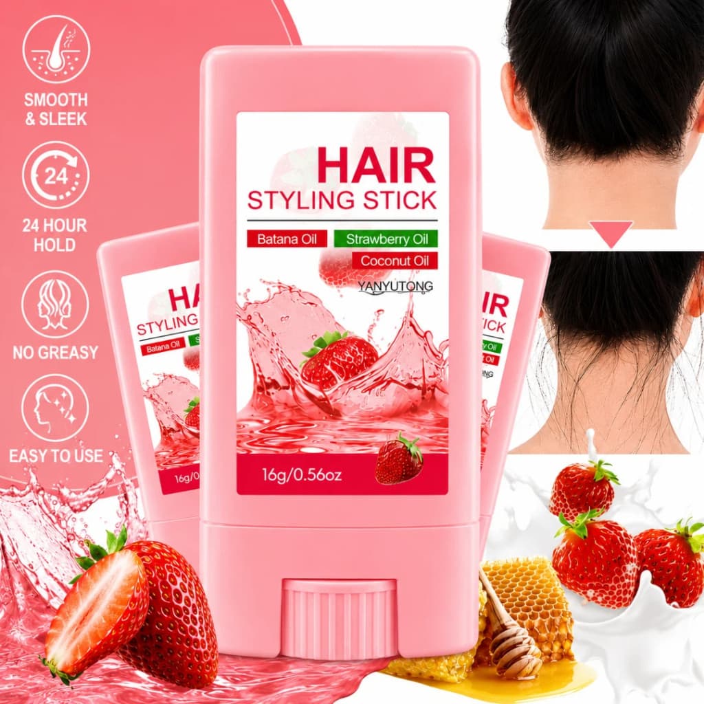 Bastão de Cera Capilar Hair Wax Stick 16g Anti Frizz Modelador de Cabelo Hair Fragrância de Morango