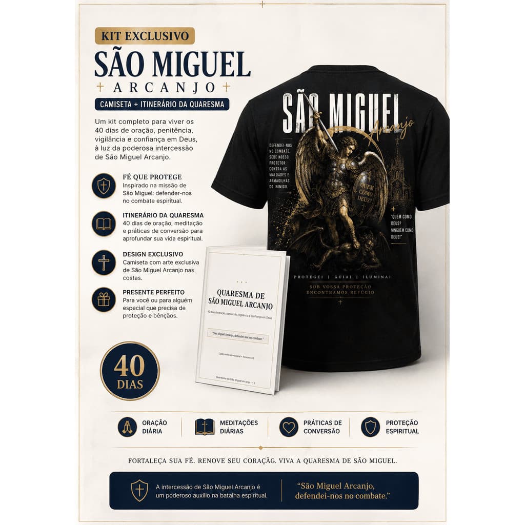🙏⚔️ KIT SÃO MIGUEL ARCANJO CAMISETA + DEVOCIONAL DA QUARESMA ⚔️🙏