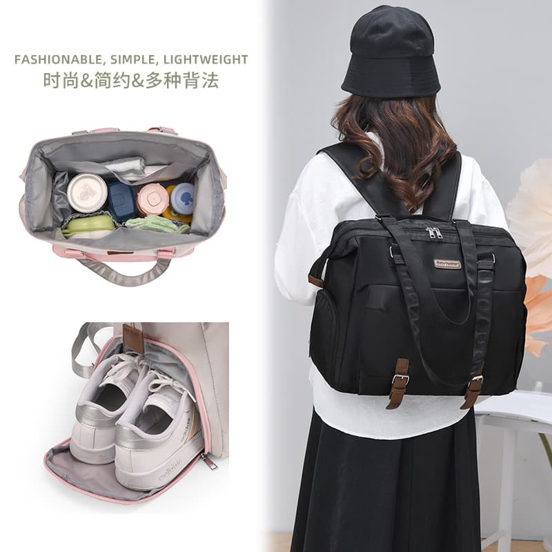 Popular bolsa de maternidade multifuncional de grande capacidade, com três formas de uso: bolsa de ombro, mochila, bolsa