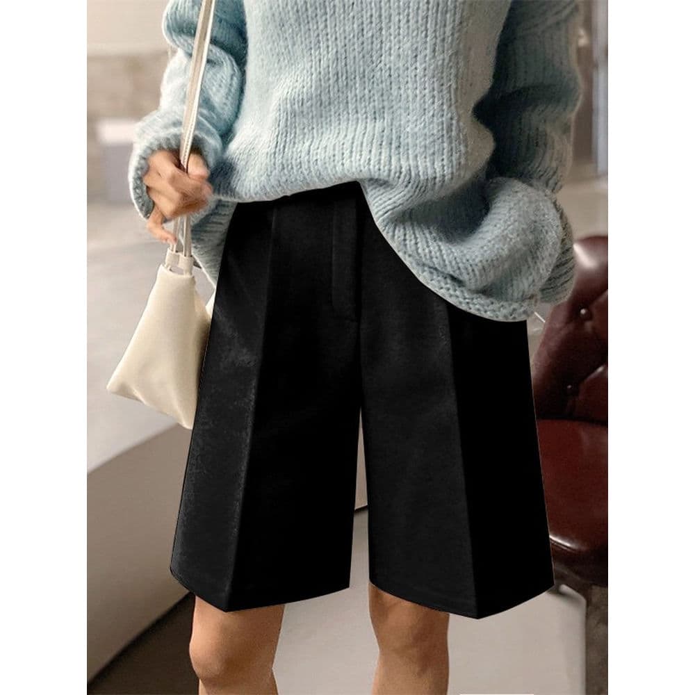 Terno de lã calças cortadas femininas 2026 novo estilo outono inverno exterior usar Shorts cintura alta mais magro olhar