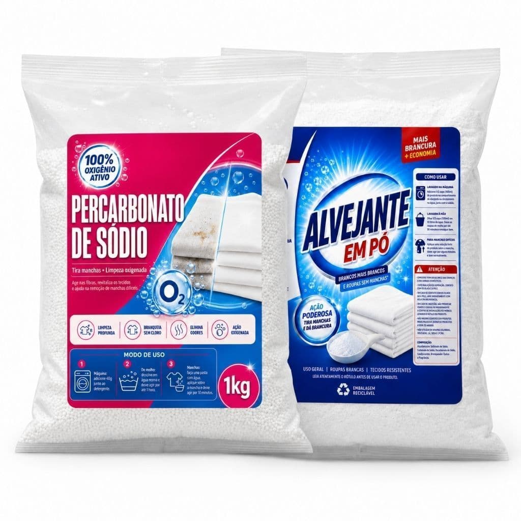 Kit Percarbonato De Sodio E Alvejante Em Po Limpa Mancha Odor Roupa Branca Coloridas Sem Manchas