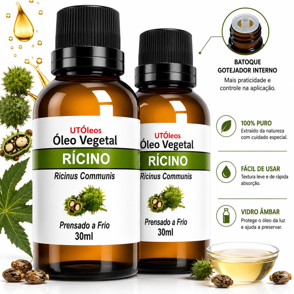 RÍCINO Óleo Vegetal 30ml para Cabelo Sobrancelhas Barba Pele e Unhas Uso Diário Facial e Corporal
